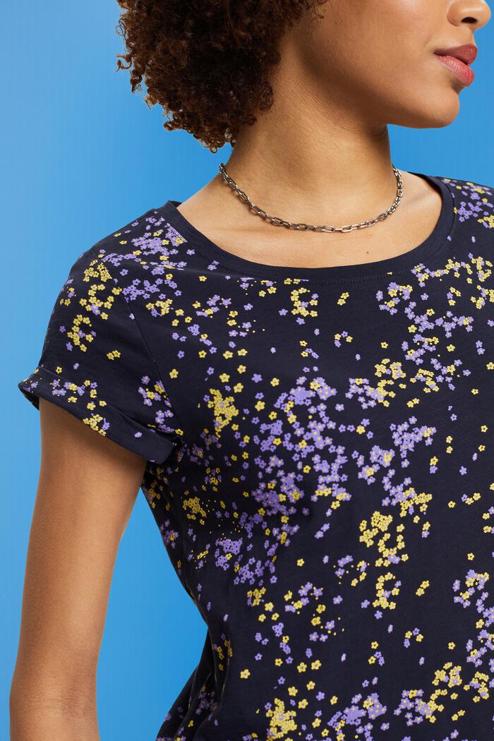 Camiseta de algodón con estampado floral, NAVY, detail image number 2