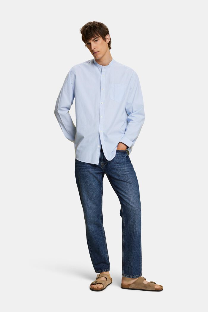 Camiseta de algodón a rayas con cuello mao, GREY BLUE, detail image number 1