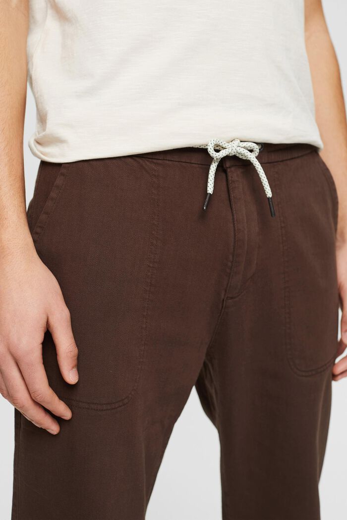 Con lino: pantalón con cordón en la cintura, BROWN, detail image number 2