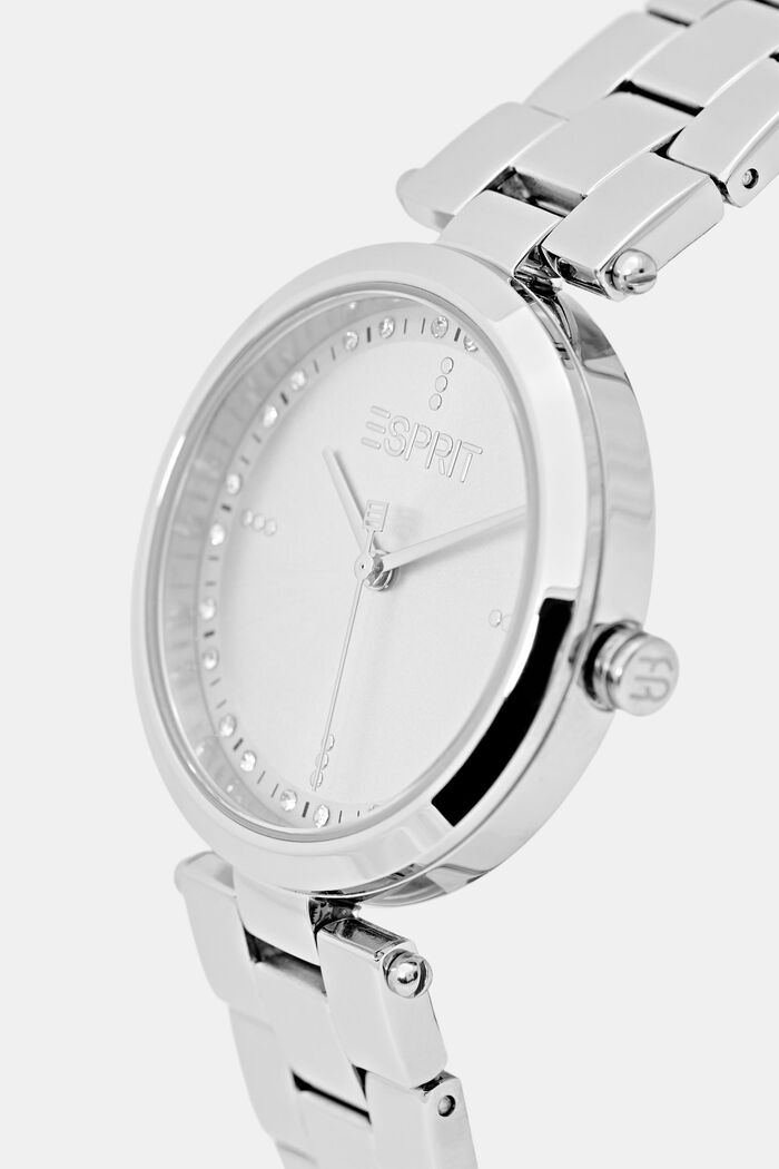 Reloj de acero inoxidable con pulsera de eslabones y circonita, SILVER, detail image number 1