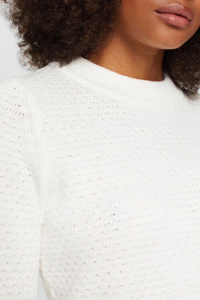Jersey de punto con textura, mezcla de algodón, OFF WHITE, detail image number 2
