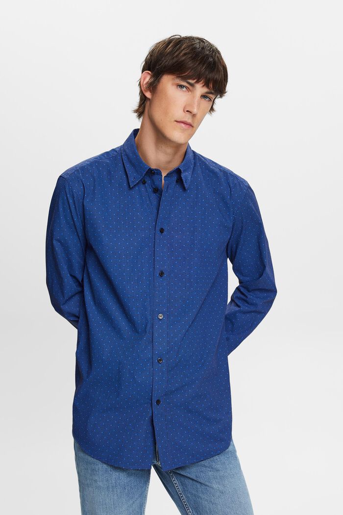 Camisa de cuello abotonado con estampado, 100% algodón, BRIGHT BLUE, detail image number 0