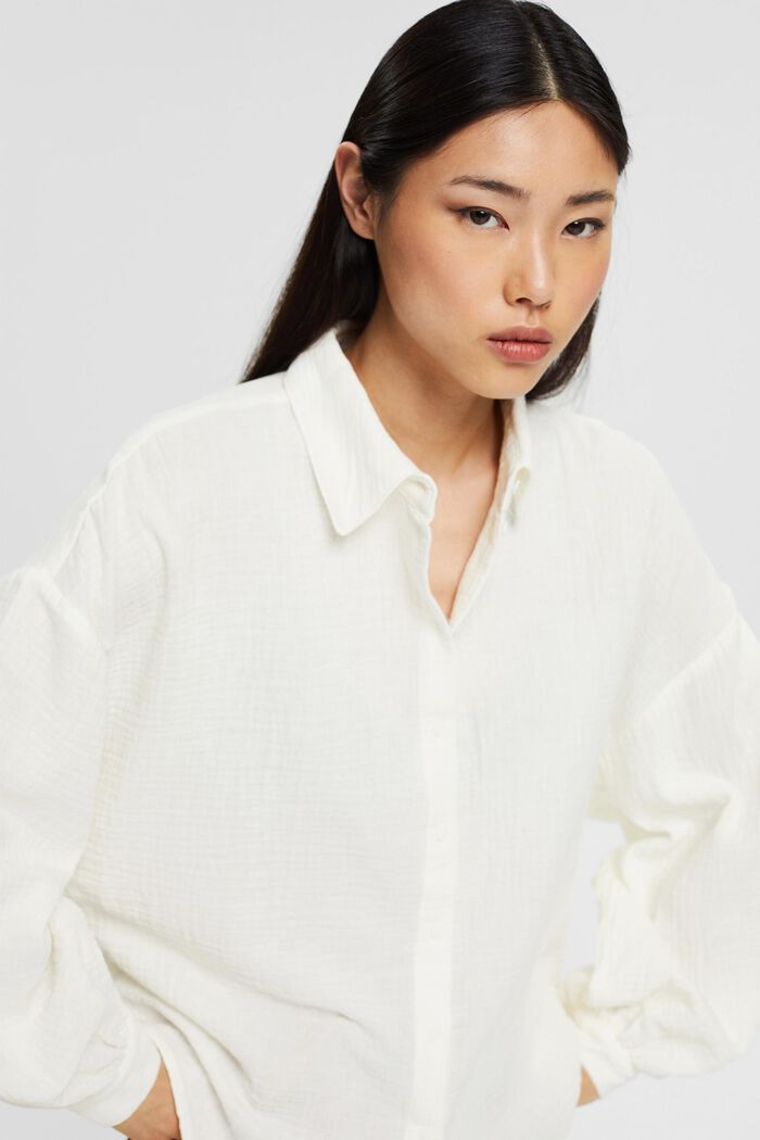 Blusa oversize con efecto arrugado, OFF WHITE, detail image number 5