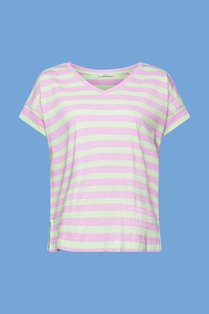 Camiseta de algodón de rayas con cuello en pico, CITRUS GREEN, detail image number 7