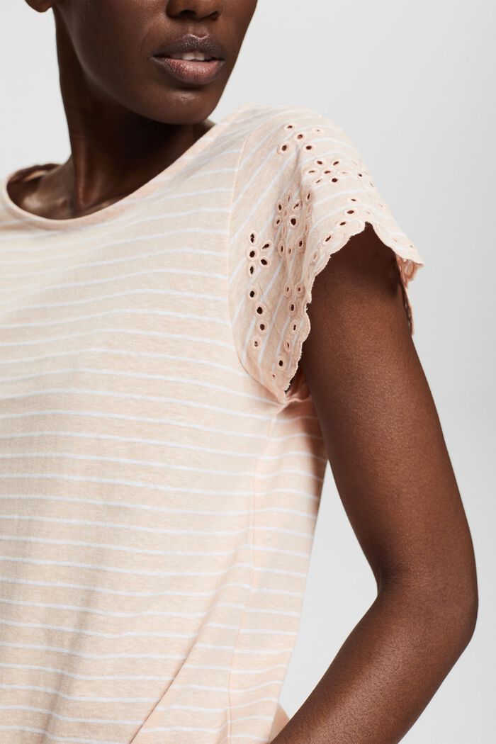 Reciclada: camiseta a rayas con bordado calado, NUDE, detail image number 2