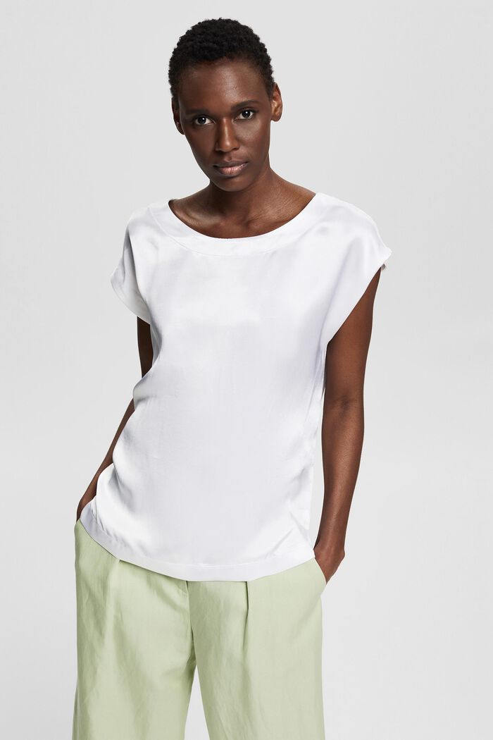 Camiseta en mezcla de tejidos, LENZING™ ECOVERO™, WHITE, detail image number 5