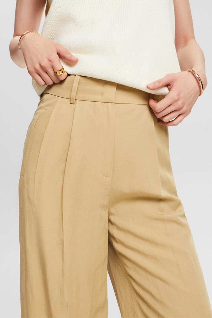 Pantalón culotte de tiro alto y pernera amplia, BEIGE, detail image number 4