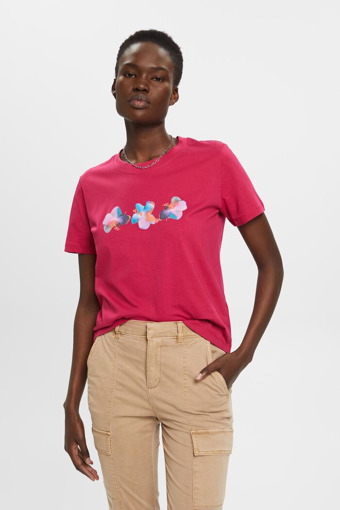 Camiseta de algodón con estampado floral, DARK PINK, detail image number 0