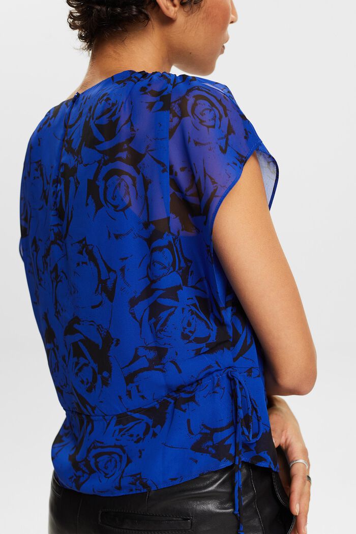 Blusa estampada en gasa con cordón, BRIGHT BLUE, detail image number 3