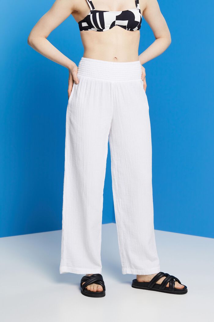 Pantalón de pernera ancha, 100% algodón, WHITE, detail image number 0