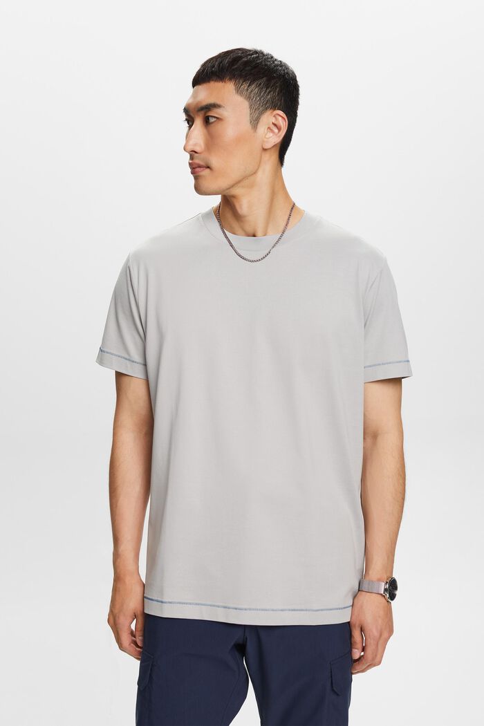 Camiseta de tejido jersey con cuello redondo, 100 % algodón, LIGHT GREY, detail image number 1
