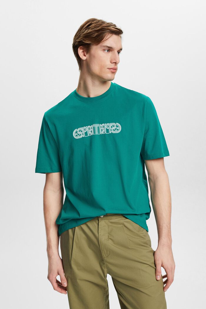 Camiseta holgada con estampado del logotipo, EMERALD GREEN, detail image number 0
