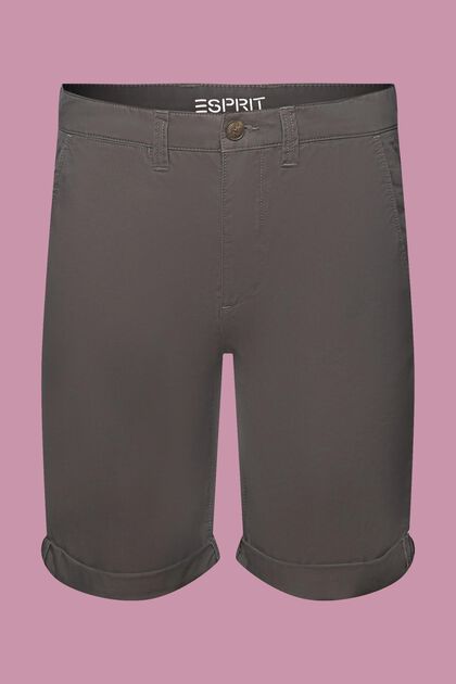 Pantalones cortos estilo chino en algodón sostenible, DARK GREY, overview