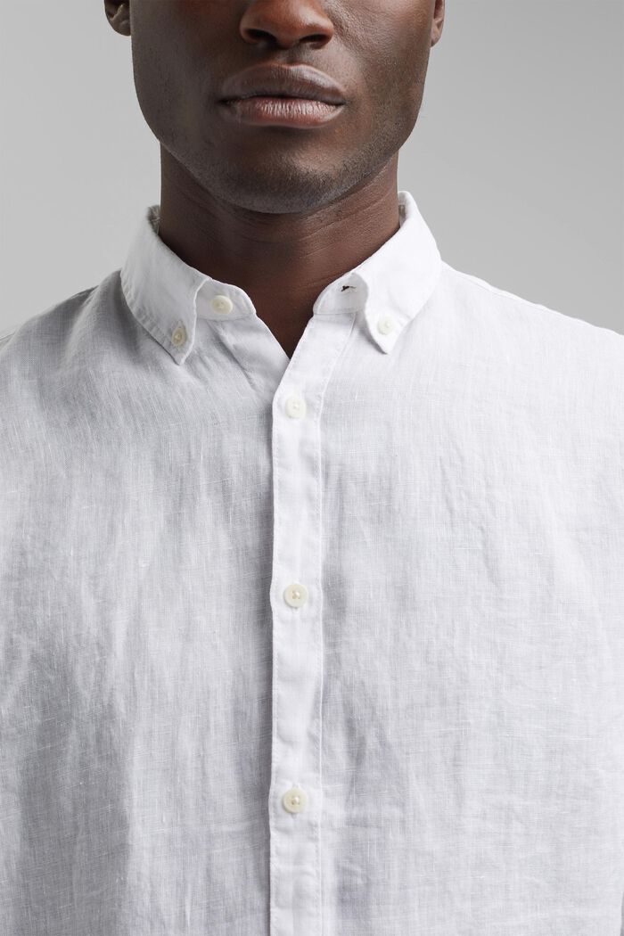 Camisa de cuello abotonado en 100% lino, WHITE, detail image number 2