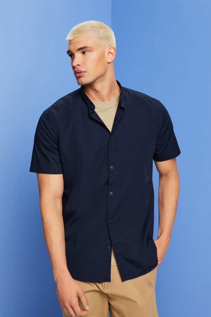 Camisa de algodón con cuello mao, NAVY, detail image number 0