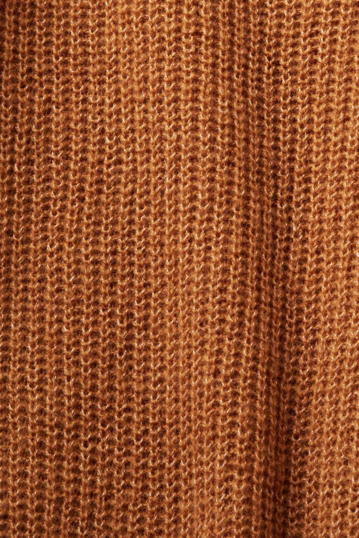 Jersey con cuello en pico, mezcla de lana, CARAMEL, detail image number 5