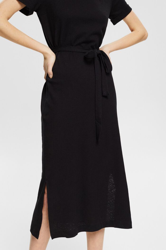 Con lino: vestido camisero midi, BLACK, detail image number 3