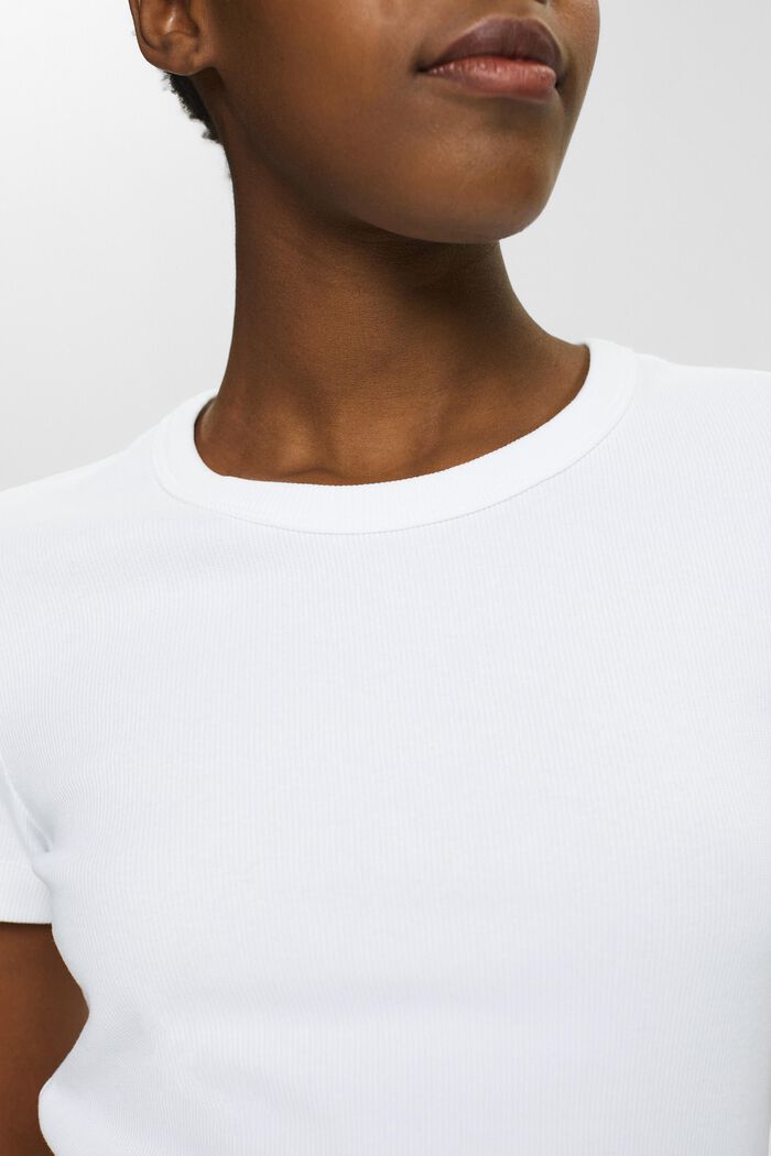 Camiseta de canalé con cuello redondo, WHITE, detail image number 2