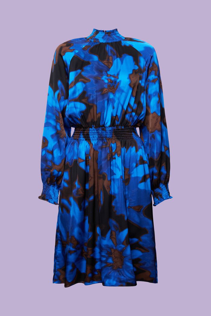Vestido estampado de satén con frunces, BRIGHT BLUE, detail image number 6
