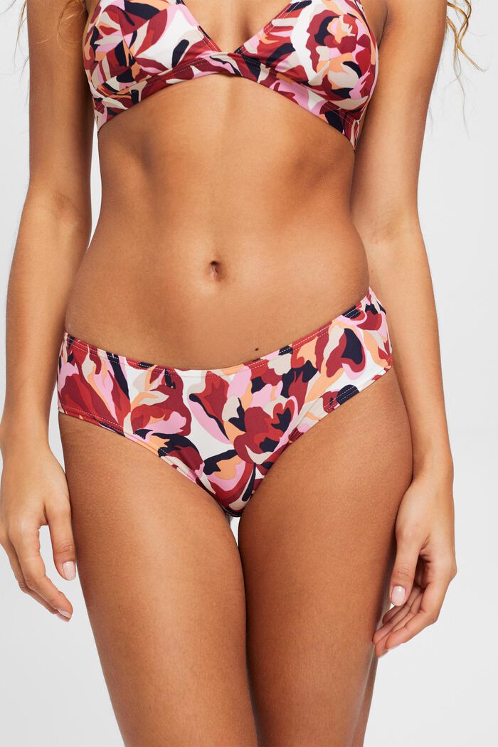 Braguitas de bikini estilo tiro bajo con estampado floral, DARK RED, detail image number 0