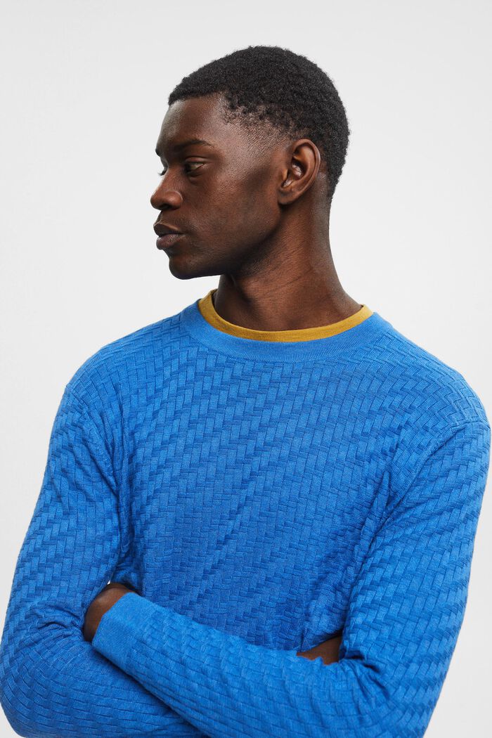 Jersey de cuello redondo con acabado texturizado, BLUE, detail image number 4