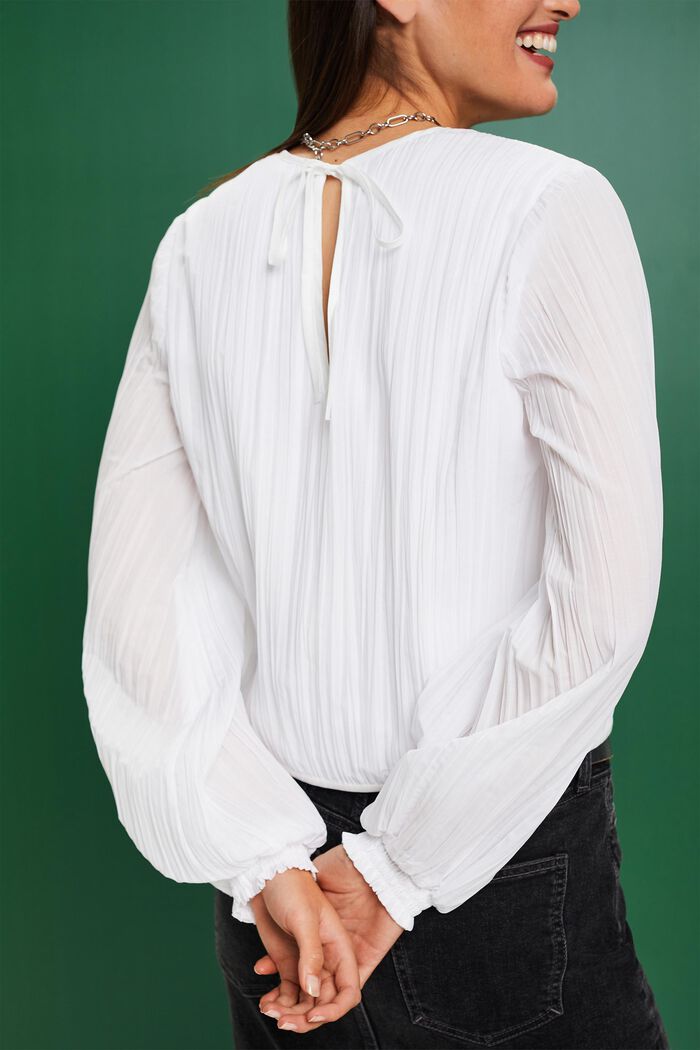 Camiseta de manga larga en tejido plisado, WHITE, detail image number 2