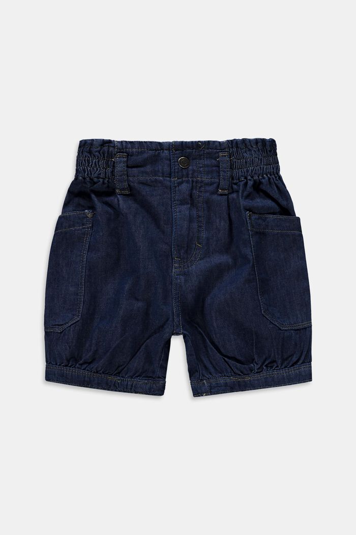 Shorts vaqueros con cintura elástica, 100% algodón, BLUE MEDIUM WASHED, detail image number 0