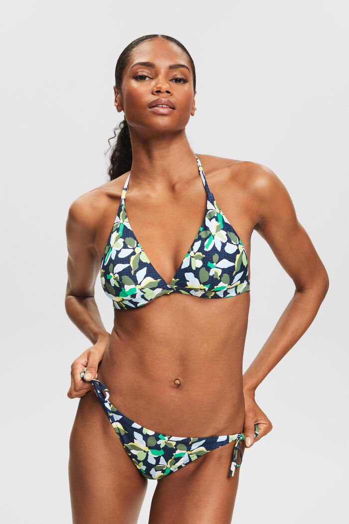 Top de bikini estampado con tirantes al cuello, NAVY, detail image number 0