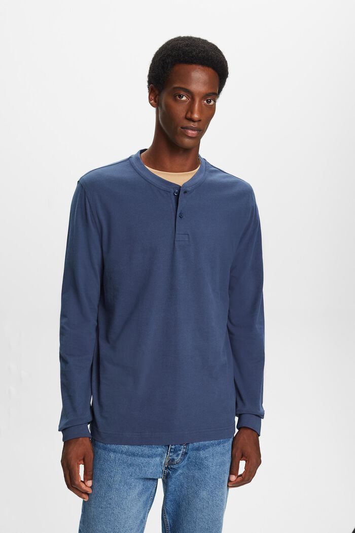 Top de cuello tunecino en tejido jersey de algodón lavado, GREY BLUE, detail image number 0