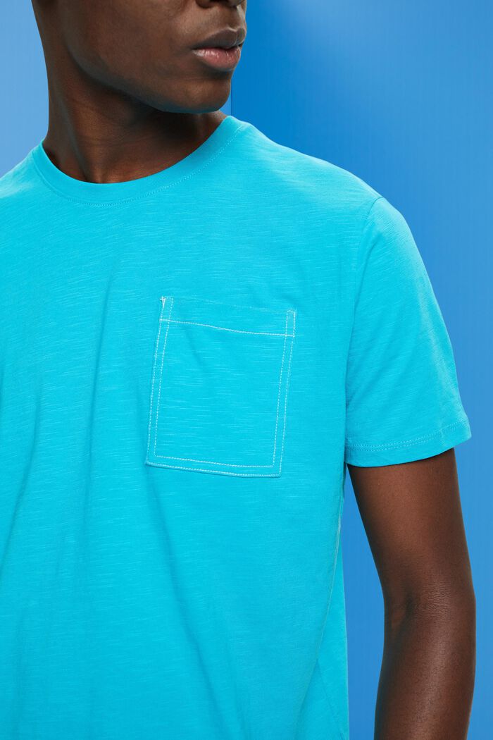 Camiseta de algodón con bolsillo en el pecho, AQUA GREEN, detail image number 2