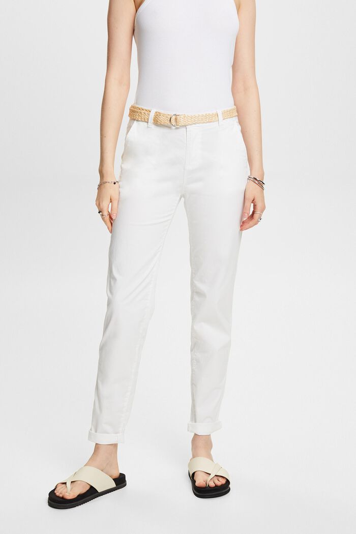 Pantalones chinos con cinturón, WHITE, detail image number 0