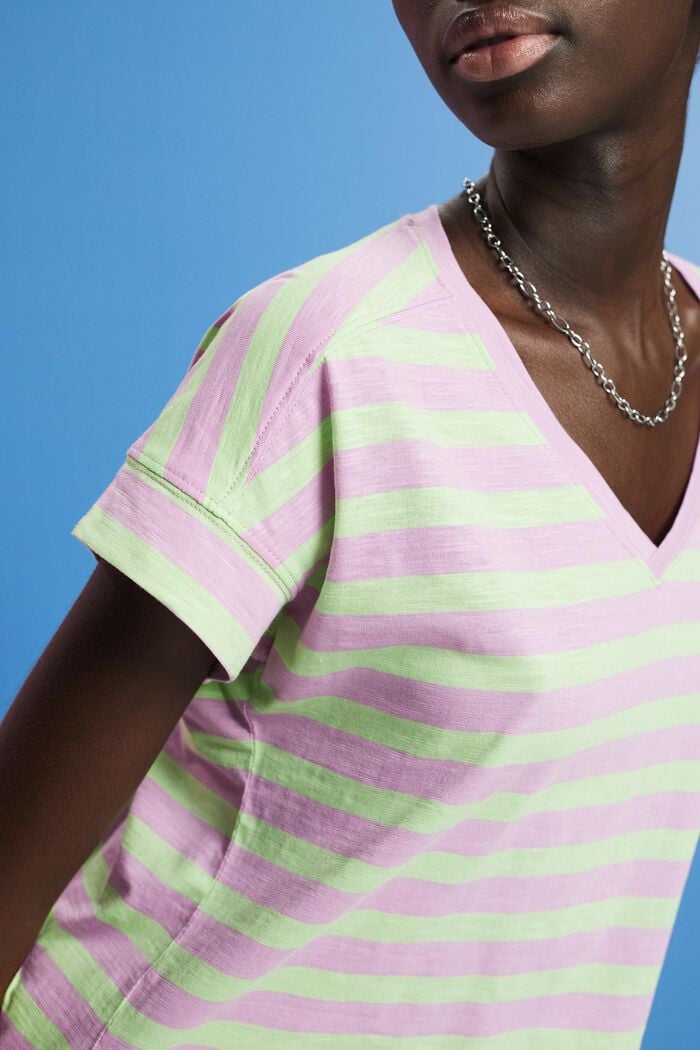 Camiseta de algodón de rayas con cuello en pico, CITRUS GREEN, detail image number 2