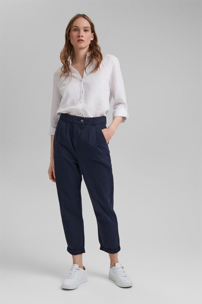 Pantalón chino con cintura alta, 100 % algodón Pima, NAVY, detail image number 8