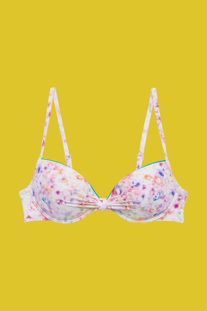 Top de bikini con aros, relleno y estampado floral, TEAL BLUE, detail image number 4