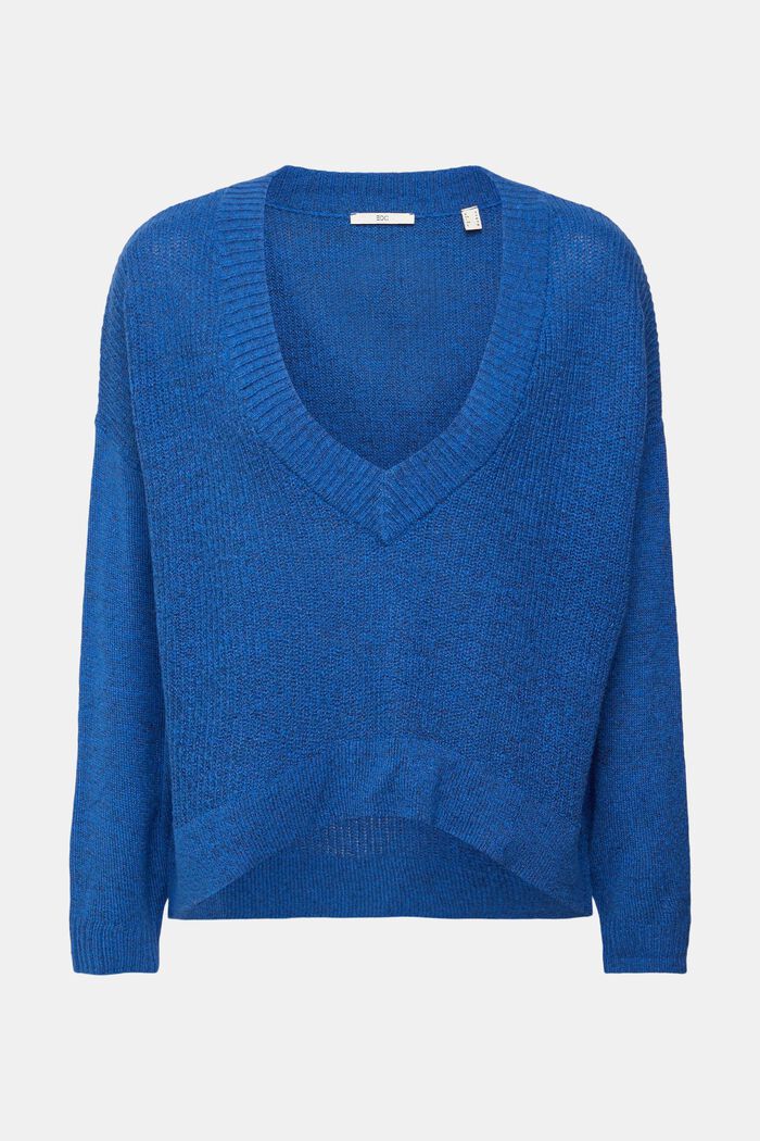 Jersey con cuello en pico en mezcla de lana, BLUE, detail image number 5