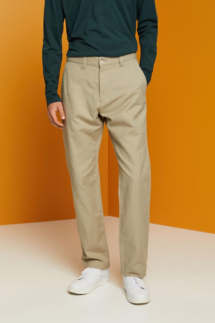 Pantalones en mezcla de algodón y lino, LIGHT GREEN, detail image number 0