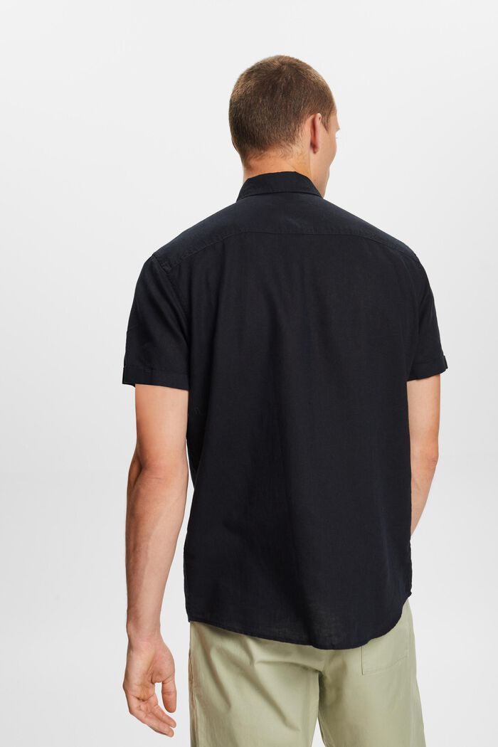 Camisa de manga corta confeccionada en una mezcla de lino y algodón, BLACK, detail image number 3
