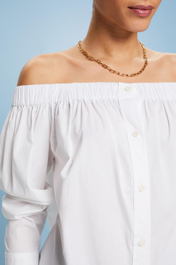 Blusa de popelina con hombros descubiertos, WHITE, detail image number 3