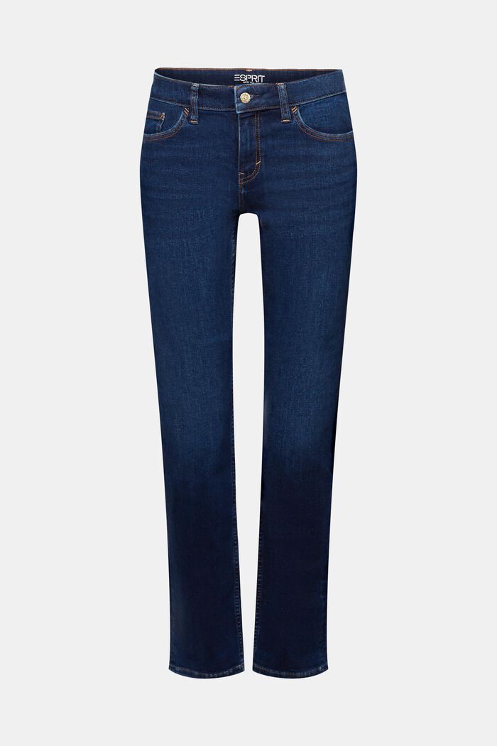 Jeans straight leg en mezcla de algodón elástico, BLUE DARK WASHED, detail image number 7
