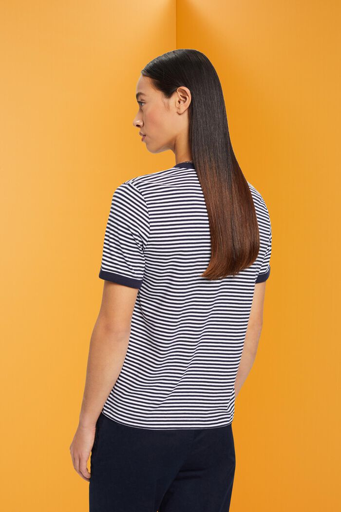 Camiseta de algodón con diseño a rayas y motivo bordado, NAVY, detail image number 3