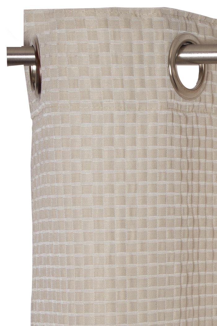 Reciclada: cortina de ojales con textura de cuadros, BEIGE, detail image number 1