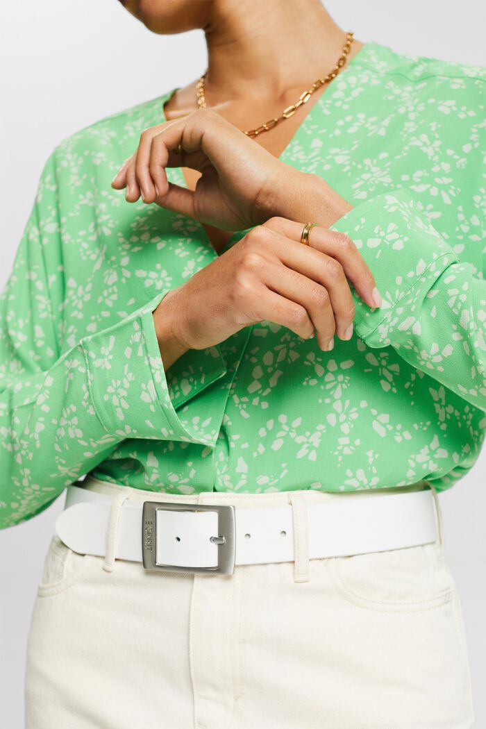 Blusa de crepé estampado con cuello en V, CITRUS GREEN, detail image number 2