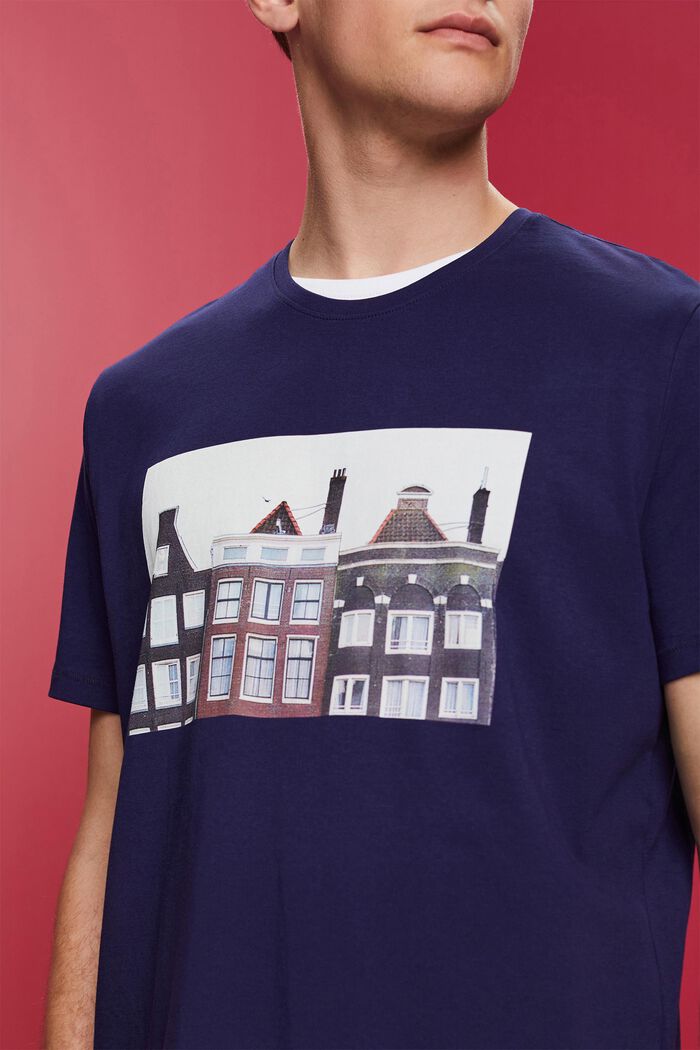 Camiseta de cuello redondo con estampado, 100% algodón, DARK BLUE, detail image number 2