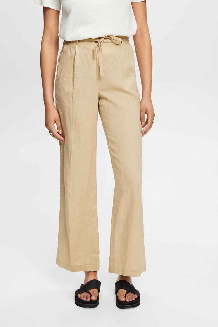 Pantalones de lino con pernera ancha, SAND, detail image number 0
