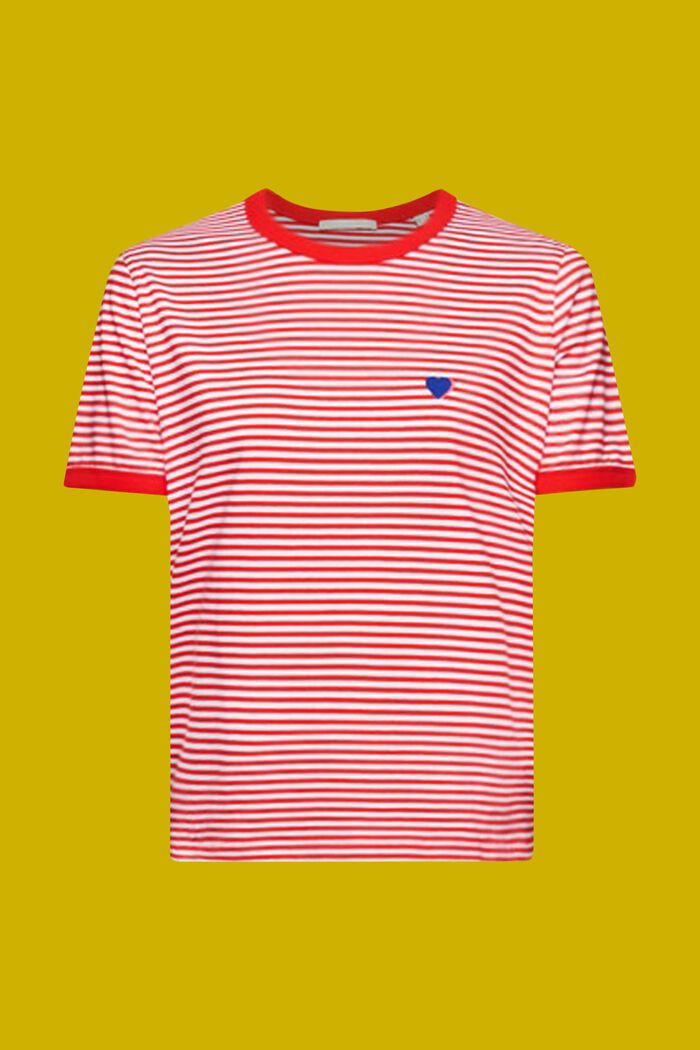 Camiseta de algodón con diseño a rayas y motivo bordado, RED, detail image number 5