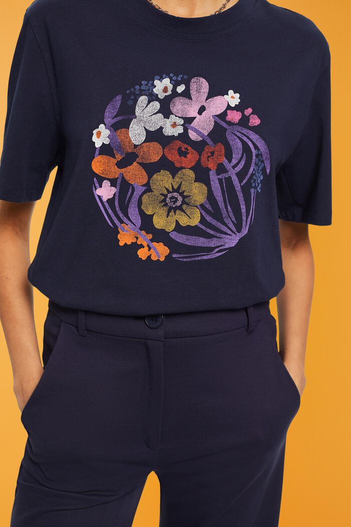 Camiseta con estampado de flores, NAVY, detail image number 2