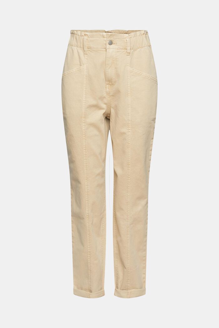 Pantalón con cintura paper bag, algodón ecológico, BEIGE, overview