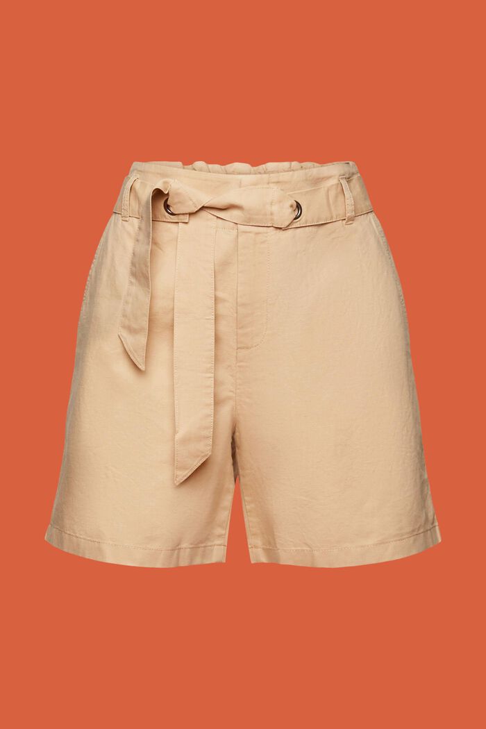Pantalones cortos con lazada, mezcla de algodón y lino, SAND, detail image number 6