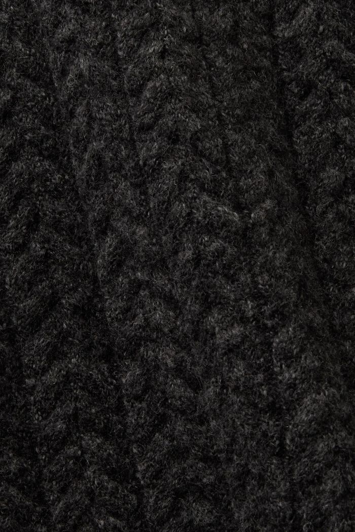 Jersey de punto trenzado con efecto jaspeado y cuello redondo, BLACK, detail image number 6