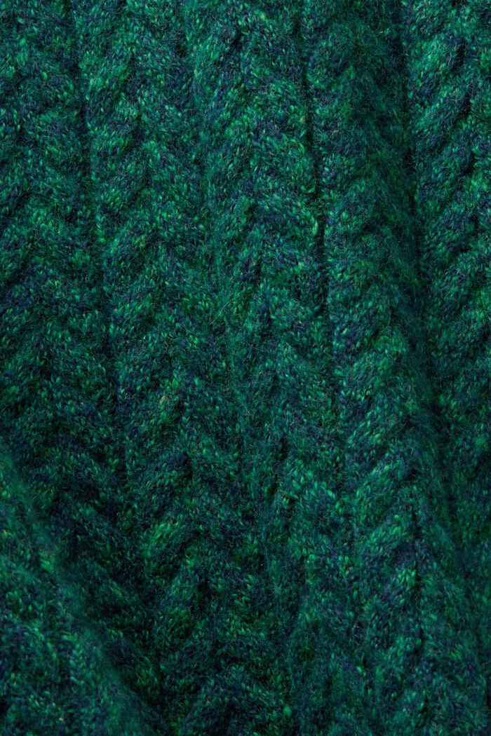 Jersey de punto trenzado con efecto jaspeado y cuello redondo, GREEN, detail image number 5